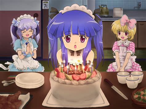 Wallpaper Anime Girls Party Cake Candles Waiting