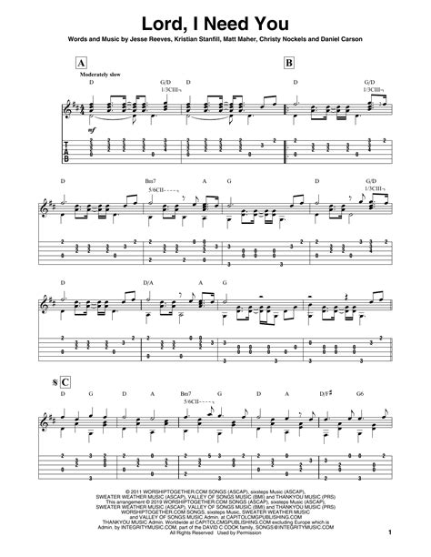 Lord I Need You Sheet Music Passion And Chris Tomlin Solo Guitar