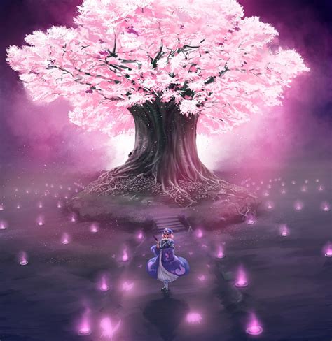 Video Games Touhou Cherry Blossoms Trees Anime Saigyouji