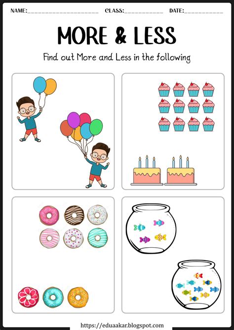 More And Less Worksheets For Preschool And Kindergarten Kids