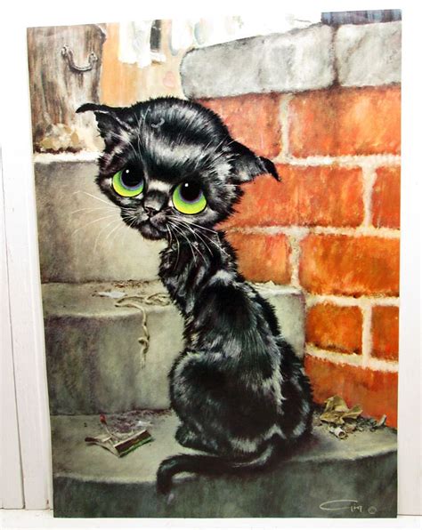 Vintage Gig Pity Kitty Illustration Print Black Big Eye Cat Etsy
