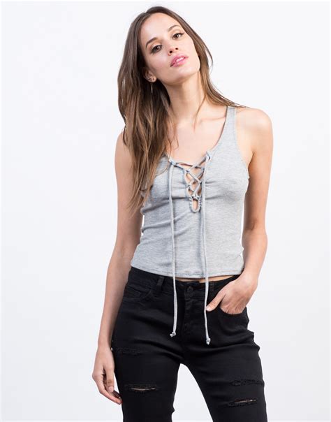 Knit Lace Up Tank Top Ribbed Tank Top Lace Up Crop Top 2020ave
