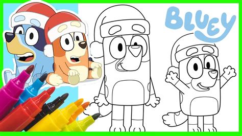 Bluey And Bingo 🎄santa Hats Christmas Coloring Page Learning To Color
