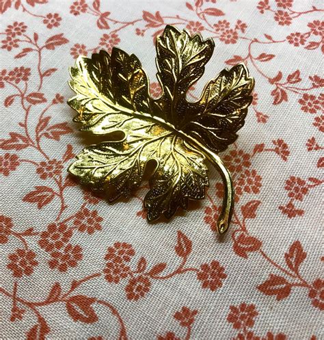 Gold Tone Leaf Brooch Etsy