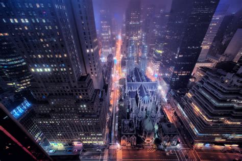 New York City Street Building Window Night Road Lights