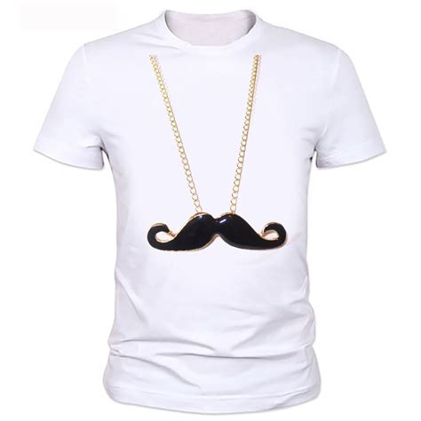 Moustache Print Men T Shirt Casual Shirt White Top Tee Big Size Hipster
