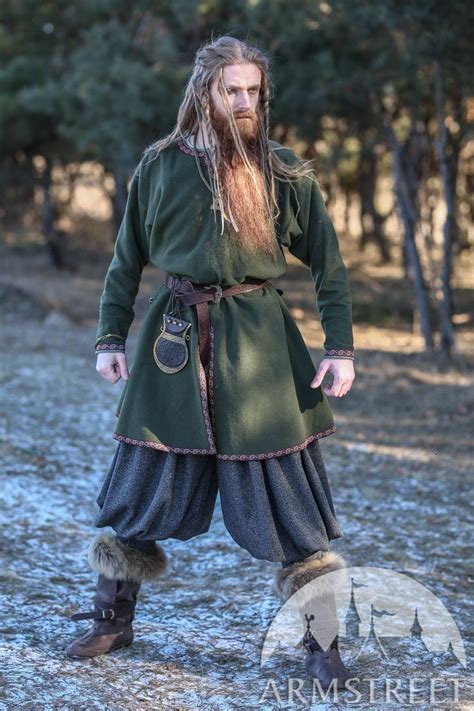winter viking woolen tunic with trim and accents sigfus the shield men s medievaltunic