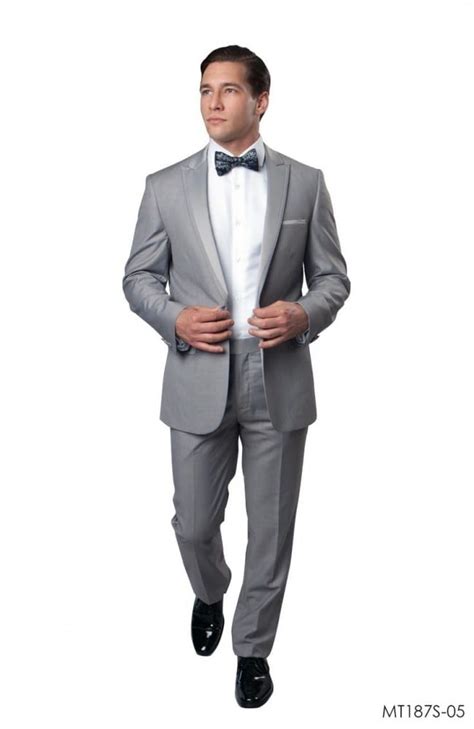 Tuxedo Light Grey High Fashion Framed Peak Lapel Satin Prom