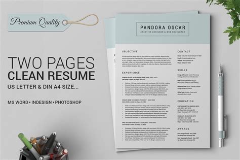 A professionally designed cv template, spread over two pages with all the sections you might need & full instructions. 2 Pages Clean Resume CV - Pandora ~ Resume Templates ...