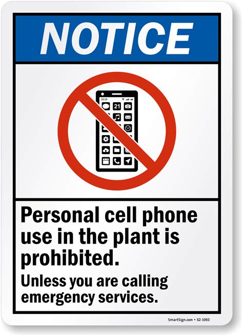 Personal Cell Phone Use Prohibited Sign Sku S2 1093
