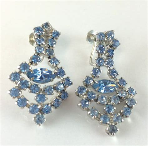 Vintage Light Blue Rhinestone Dangle Earrings Wedding Bridal Etsy