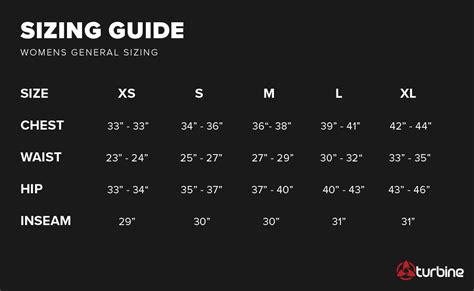 Sizing Guide Turbine Outerwear