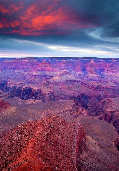 Sunset Over Grand Canyon On A Stormy November Evening Usa Grand