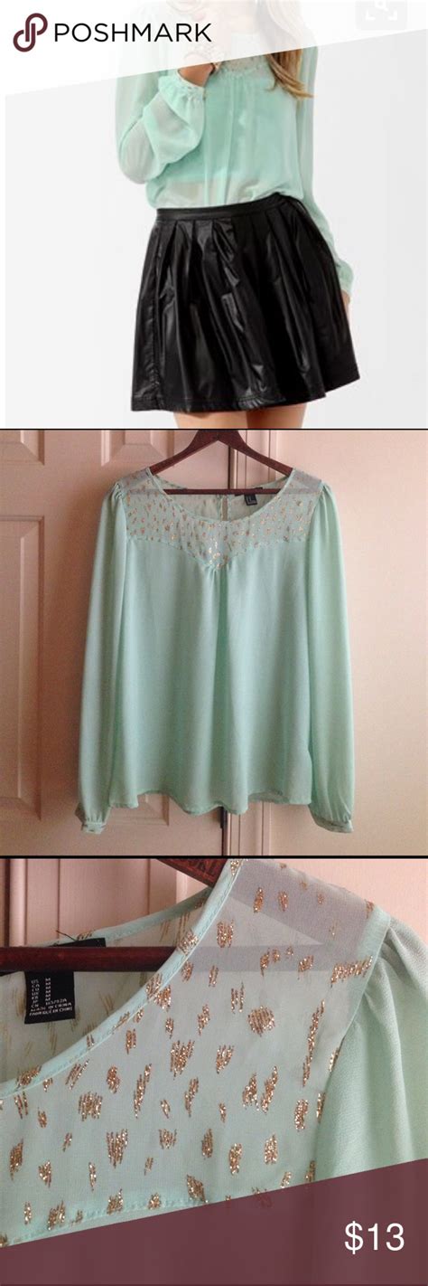 Forever 21 Sheer Glittered Blouse M Blouse Seafoam Green Blouse Forever 21 Tops Blouses