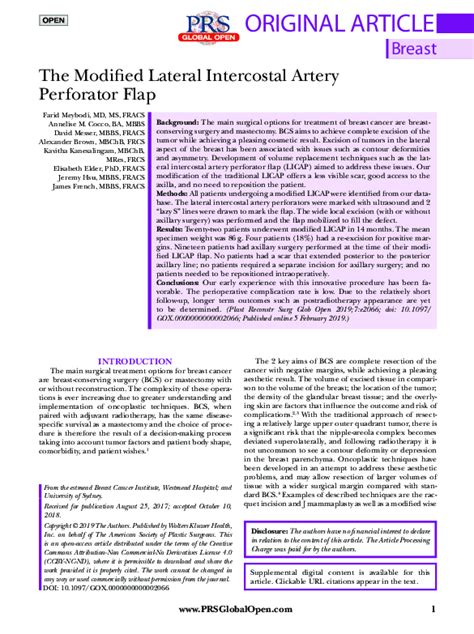 Pdf The Modified Lateral Intercostal Artery Perforator Flap James