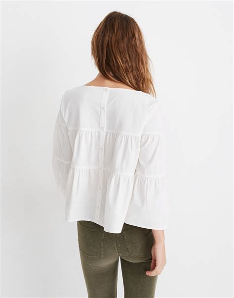 Tiered Button Back Top In Pure White White Flowy Top White Ruffle