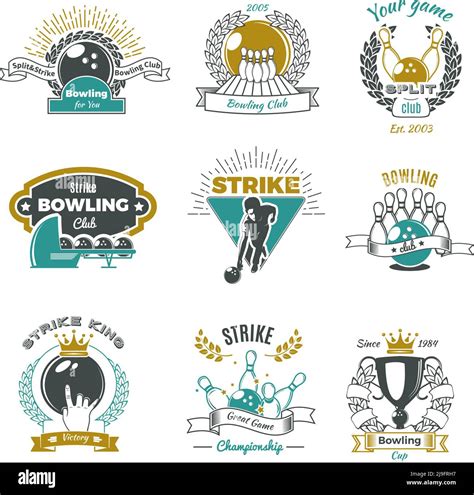 Bowling Clubs Vintage Style Logos With Player And Game Equipment