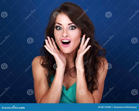 Surprised Shock Makeup Woman With Opened Mouth And Big Eyes With Stock