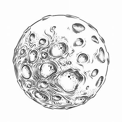 Moon Planet Sketch Drawing Vector Drawn Detailed