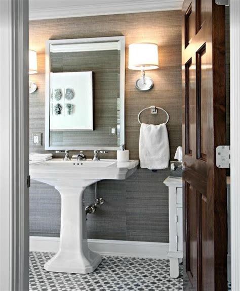 Gray Wallpaper Contemporary Bathroom