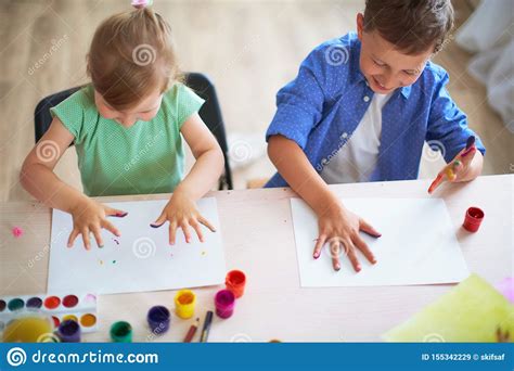 Funny Kids Show Their Palms The Painted Paint Creative Classes Fine