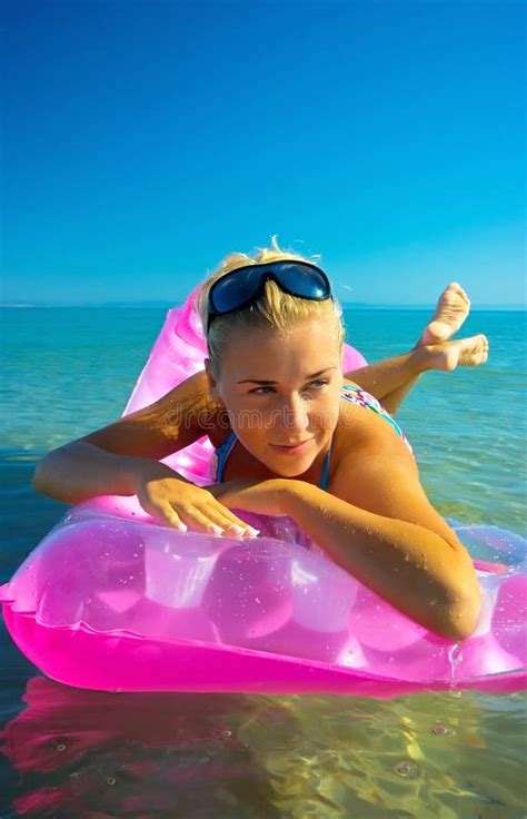 Pretty Blonde On Inflatable Raft Stock Photos Image