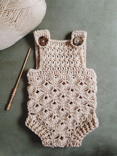 Crochet Pattern Baby Romper Sizes 0 3 And 6 12 Months English Only