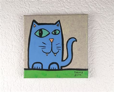 Handmade Acrylic Painting Cat Child Oriented Original Painting With