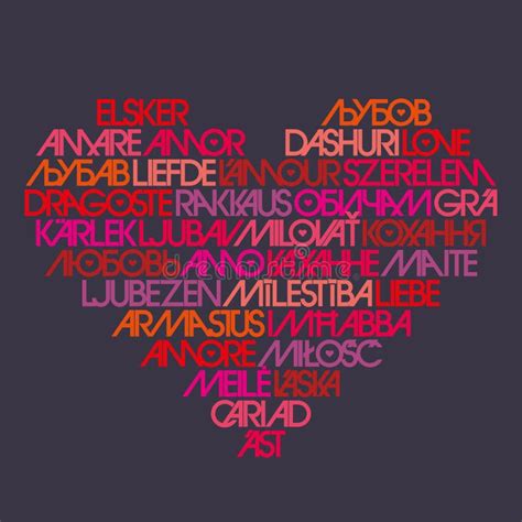 Love Typography Word Cloud In Heart Shape Love In Multiple Different