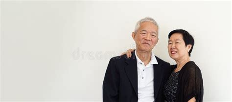 Asian Senior Elderly Couple Happy Business Owner Hugging Each Other Smiling Stock Image Image