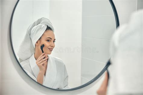 Caucasian Beautiful Woman Taking Care Of Her Facial Beauty Stock Image Image Of Person Care