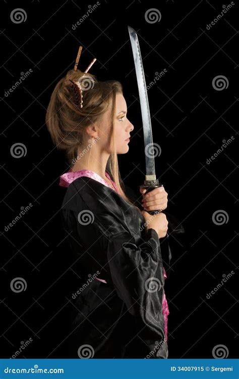 Girl In A Kimono With A Katana Stock Image Image Of Human Femininity