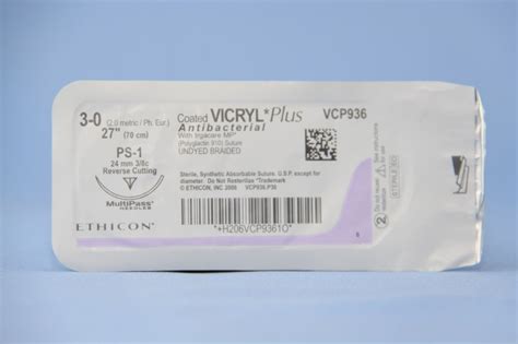 Ethicon Suture Vcp936h 3 0 Vicryl Plus Antibacterial Undyed 27 Ps