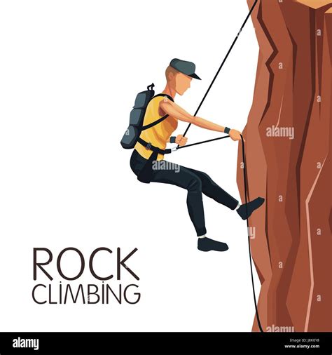 Scene Man Mountain Descent With Harness Rock Climbing Stock Vector