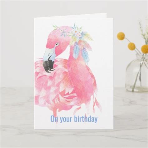 Pink Flamingo Birthday Greeting Card Greeting Card Size Custom Greeting Cards Colorful