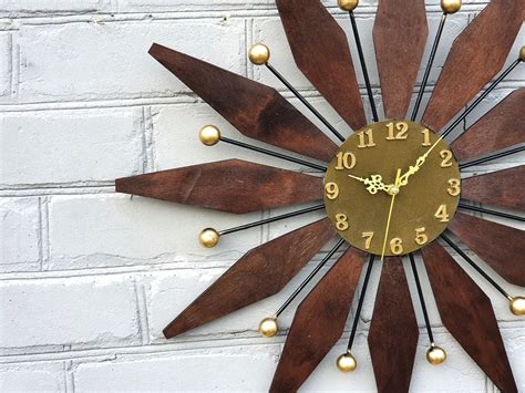 Starburst Clock Large Wall Clock Sunburst Wall Art Wooden Etsy
