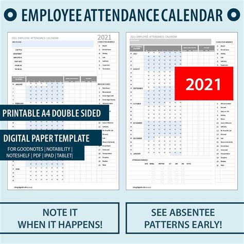 Printable Attendance Calendars 2021 Template Calendar