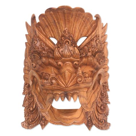 Artisan Handmade Acacia Wood Mask Indonesian Barong Sai Barong Sai