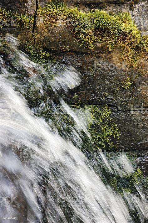 Cascade Waterfall Running Water Streaming Splashes Granite Moss