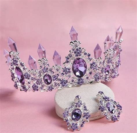 Mystical Magnificent Purple Crown Crystal Bridal Tiaras Purple Crown