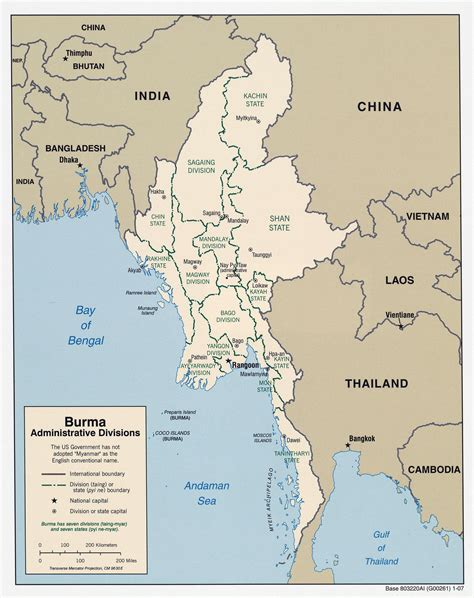 Large Detailed Administrative Divisions Map Of Burma Myanmar 2007