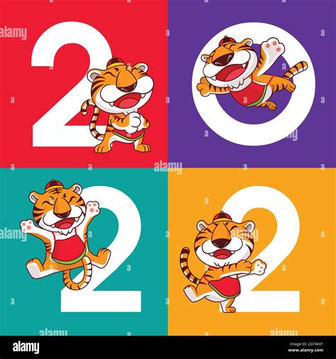 Happy Chinese New Year 2022 With A Group Of Cartoon Tigers Hanging