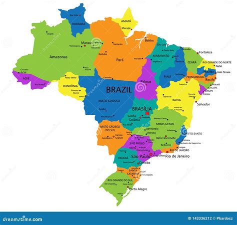 Brazil Political Map With Selectable Territories Vector