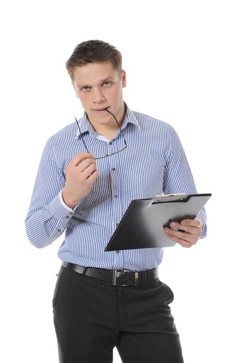 Business Man Holding Clipboard Stock Photo Image Of People Looking