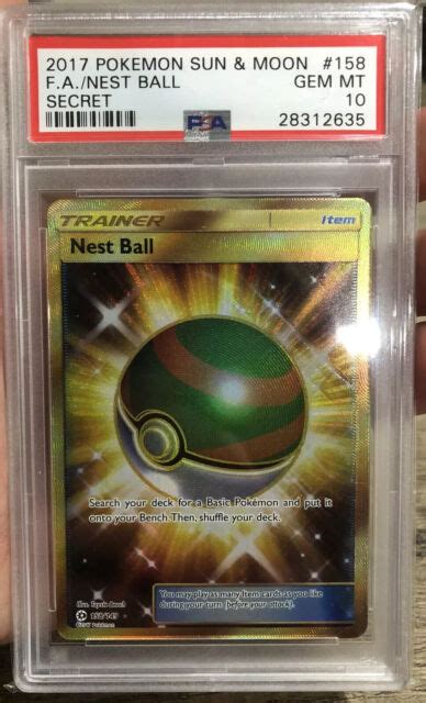 Psa 10 Pokemon Sun And Moon Nest Ball Secret Rare Gem Mint 158149 Ebay