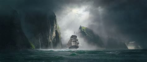 Sailing Ship On Stormy Sea Hd Wallpaper Background Image 2561x1090