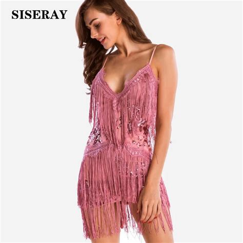 Elegant Deep V Backless Sequin Tassel Party Dress Women S Glitter Dress