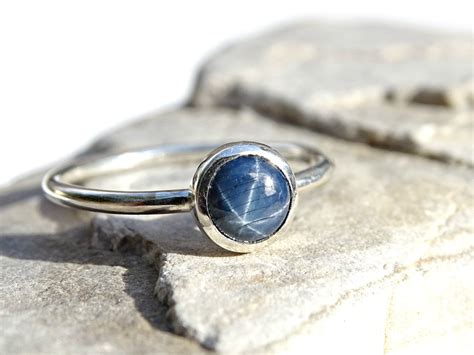 Star Sapphire Ring Blue Star Sapphire Ring Womens Promise Etsy