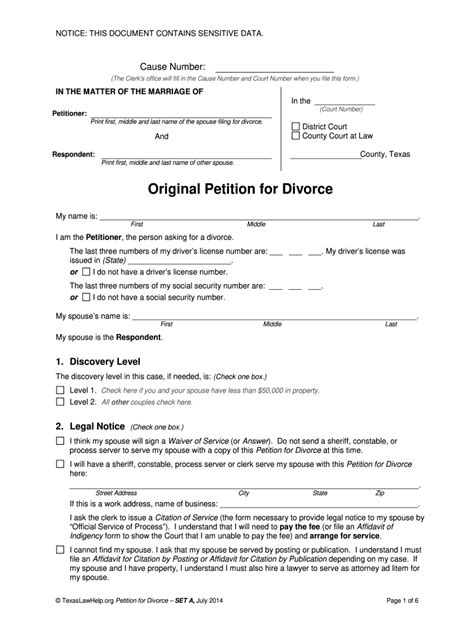 Original Petition For Divorce Fill Online Printable Fillable Blank
