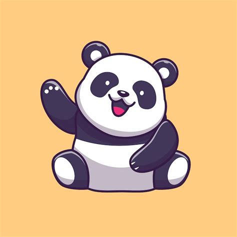 Lindo Panda Waving Hand Icon Illustration Personaje De Dibujos